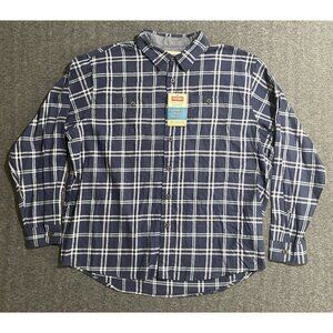 Wrangler Shirt Mens Blue Plaid Long Sleeve Button Up Casual Adult Size XL
